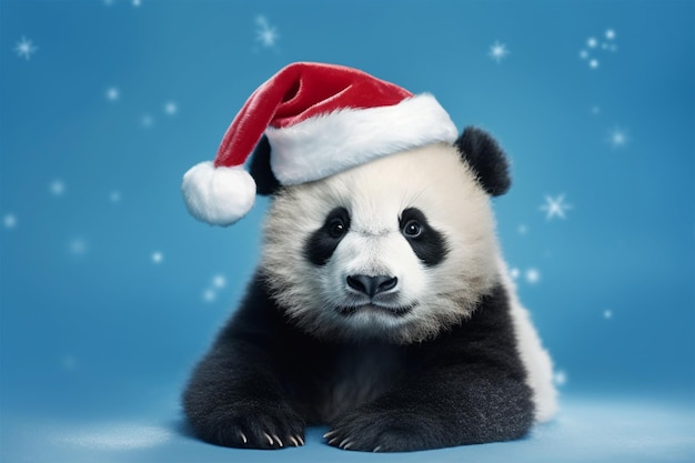 Foto de un panda con el sombrero de Papá Noel