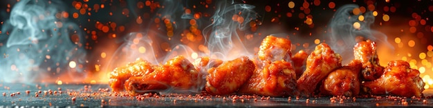 Foto panorámica de las alas de pollo
