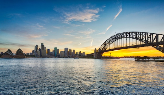 Foto panorâmica dramática do pôr do sol Porto de Sydney
