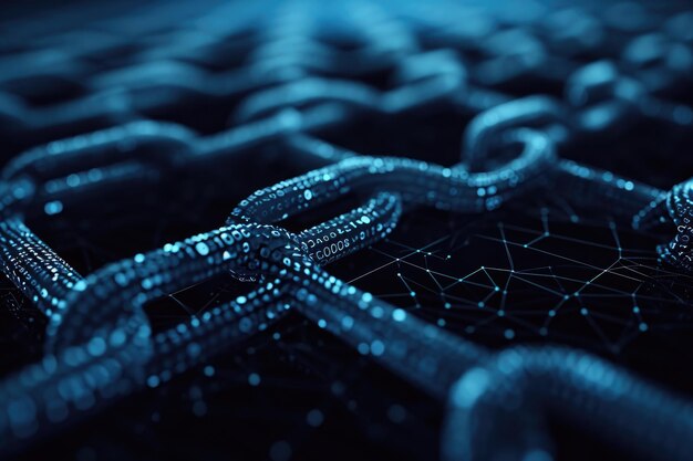 Una foto de una pantalla de computadora con una cadena de metal fijada con seguridad a ella Una representación abstracta de las transacciones de blockchain Generada por IA