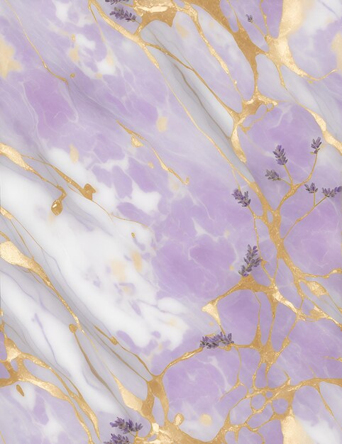Foto de papel tapiz de mármol morado y dorado con motivos florales.