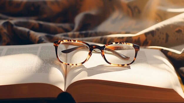 Una foto de un par de gafas de lectura en un libro abierto