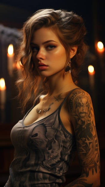 Foto para moda bela modelo de menina com tatuagem