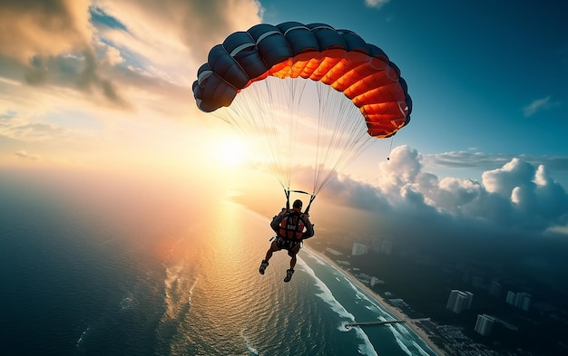 Foto de paracaídas volando sobre el mar.