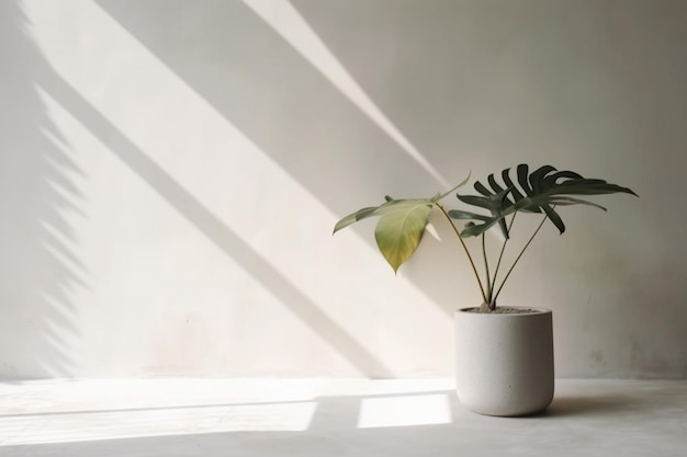 Foto pared de hormigón habitación vacía con plantas en el suelo Concepto exótico mínimo de verano con espacio de copia IA generativa