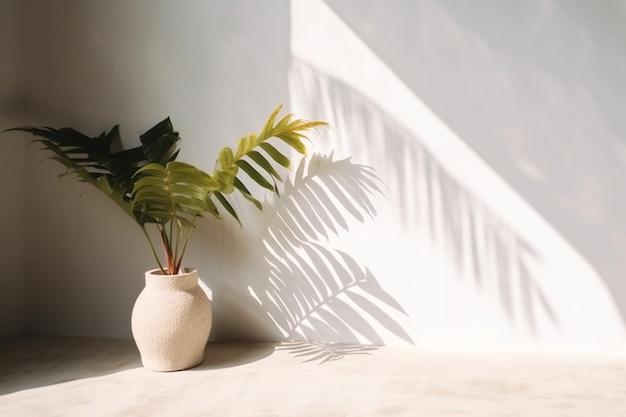 Foto pared de hormigón habitación vacía con plantas en el suelo Concepto exótico mínimo de verano con espacio de copia IA generativa