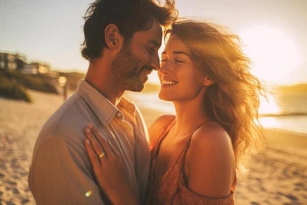 Foto de una pareja encantadora pasando tiempo juntos al atardecer creada con ai generativo