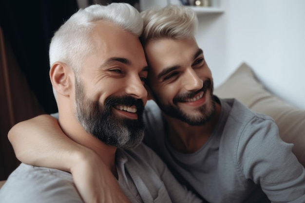 Foto foto de una pareja gay relajándose juntos en casa