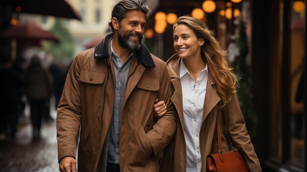 Foto de una pareja joven feliz caminando con las compras