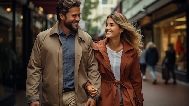 Foto de una pareja joven feliz caminando con las compras