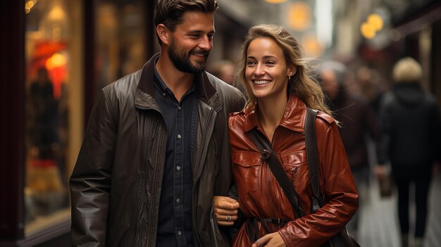 Foto de una pareja joven feliz caminando con las compras