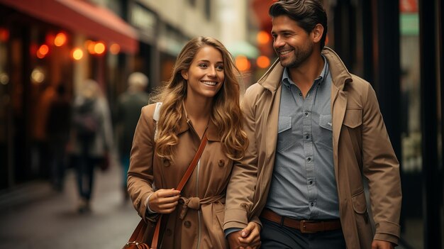 Foto de una pareja joven feliz caminando con las compras