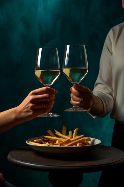 Foto foto de una pareja de manos sosteniendo copas de vino