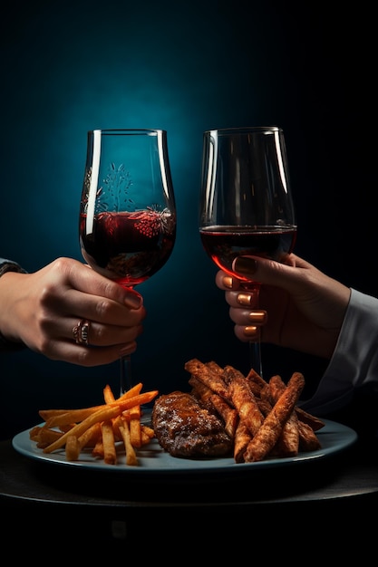 Foto foto de una pareja de manos sosteniendo copas de vino