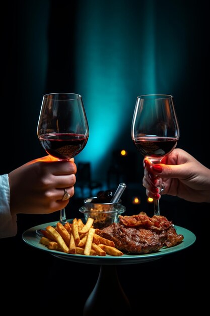 Foto foto de una pareja de manos sosteniendo copas de vino