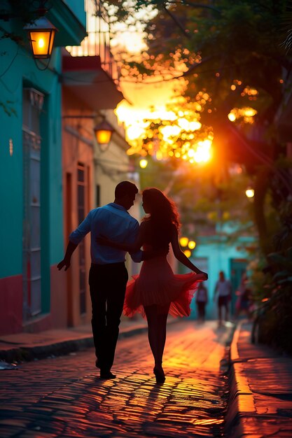 Foto de parejas bailando salsa en Cuba Escena vibrante del vecindario Sal Vecinos Actividades comunitarias