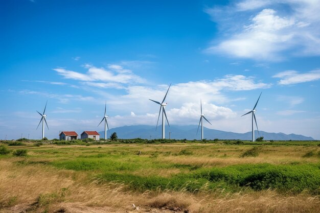 Foto de un parque eólico o parque eólico con turbinas eólicas altas para la generación de electricidadEnergía verde