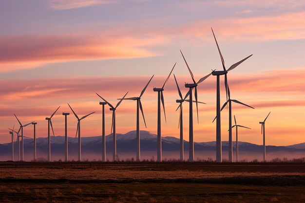 Foto de parque eólico o parque eólico con turbinas eólicas altas para generar electricidadEnergía verde