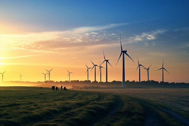 Foto de parque eólico o parque eólico con turbinas eólicas altas para generar electricidadEnergía verde