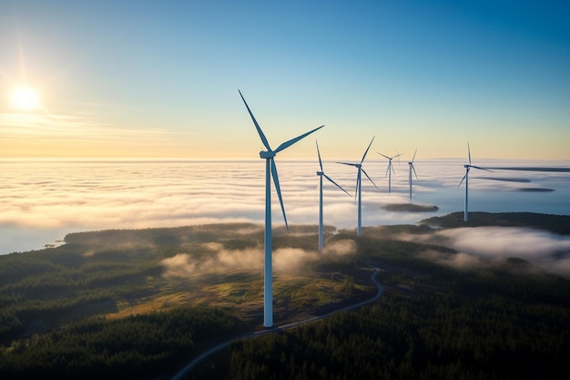 Foto de parque eólico o parque eólico con turbinas eólicas altas para generar electricidadEnergía verde