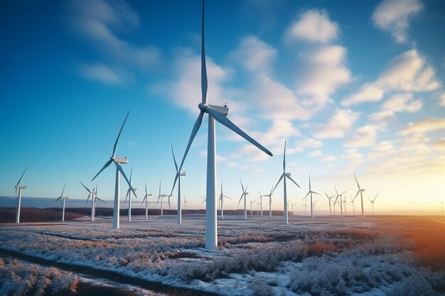 Foto de parque eólico o parque eólico con turbinas eólicas altas para generar electricidadEnergía verde