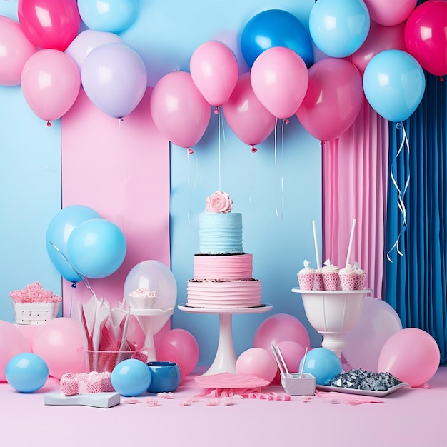 Foto de pastel azul y rosa de fiesta de género