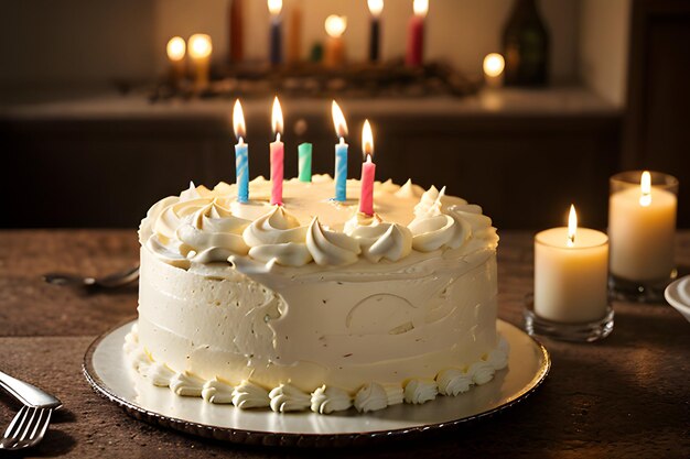 Foto una foto de un pastel de cumpleaños con velas