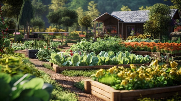 Una foto de un patio trasero con un jardín de verduras