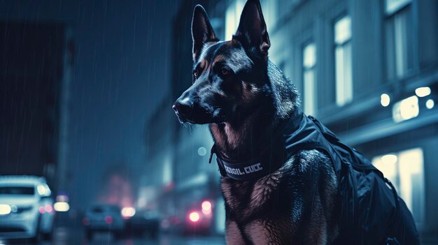 Una foto de una patrulla de perros de seguridad por la noche