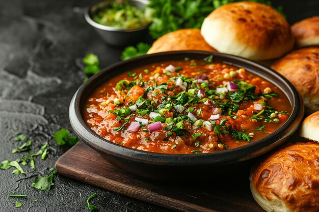 foto de Pav Bhaji puré picante de verduras servido con rollos de pan con mantequilla