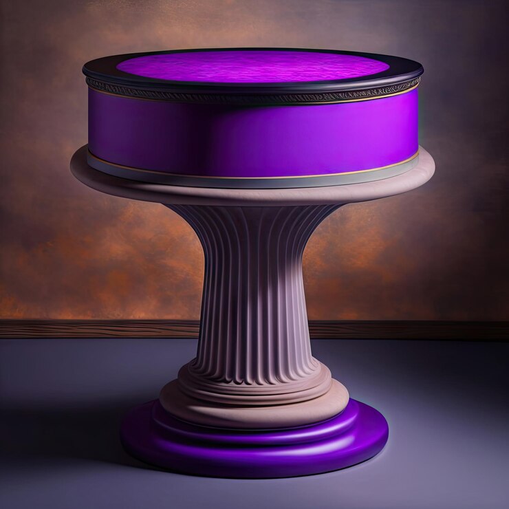 Foto foto pedestal de podio redondo de piedra con mesa violeta
