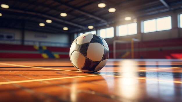 Una foto de una pelota de fútbol en una cancha de futsal