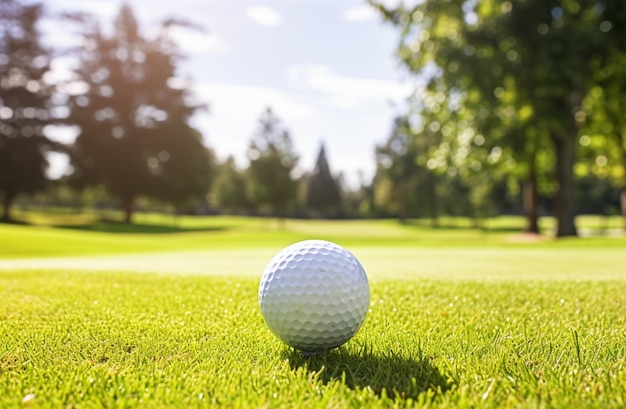 foto La pelota de golf está en el césped del campo.