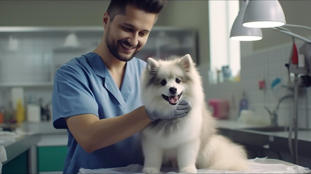 Una foto de un peluquero mimando a una mascota con servicios de aseo