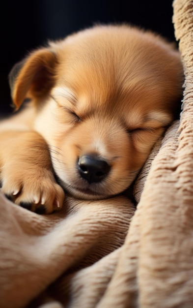 Una foto de un pequeño canino durmiendo cómodamente