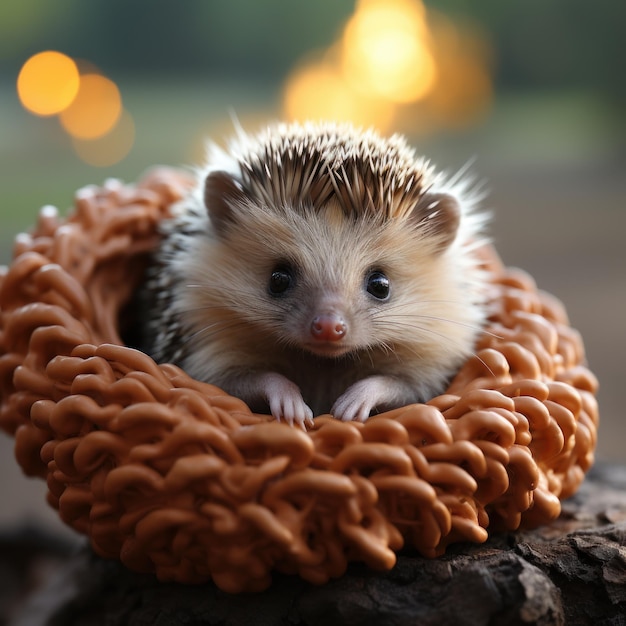 Foto de un pequeño erizo acurrucado en una bola