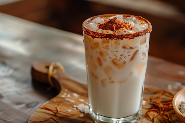 Una foto perfecta de Agua Fresca de Horchata, una bebida mexicana