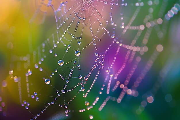 Foto de perlas de agua en una telaraña