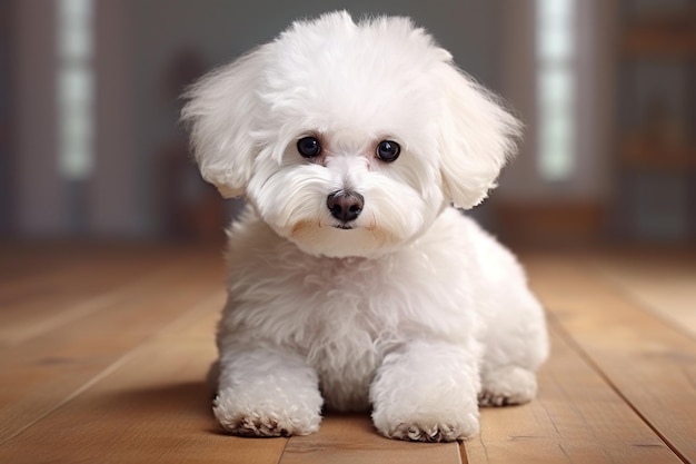 Foto foto de perro bichon frise sentado en el suelo