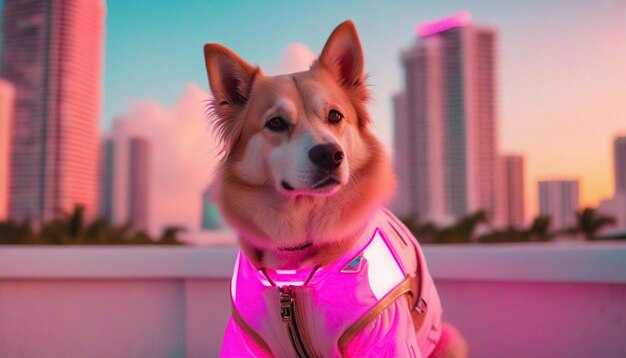 Una foto de un perro de moda en Miami