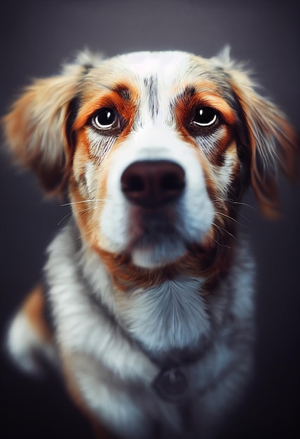 Foto de un perro en el retrato que mira la cámara fondo monocromático Estilo de foto de glamour de capa suave