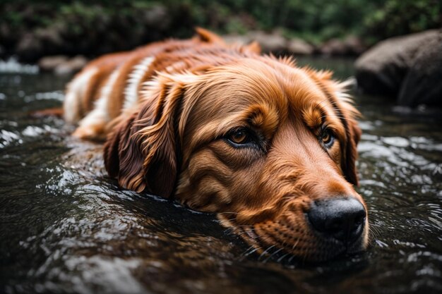 foto del perro en el río