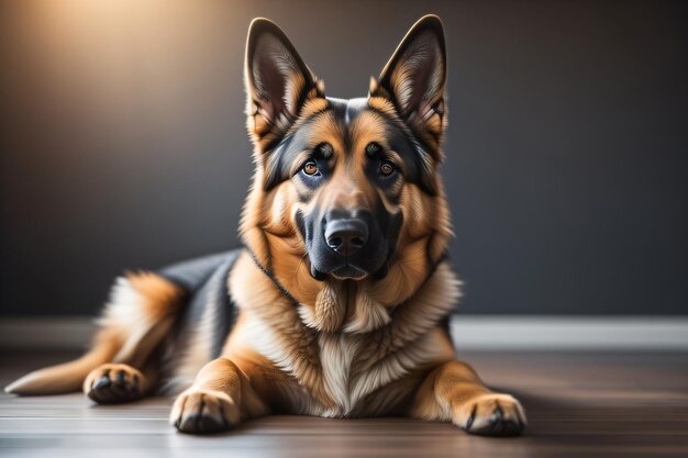 Foto de un perro sentado en el suelo con un fondo limpio generativo ai