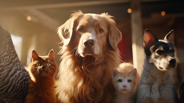 Una foto de un perro socializando con otras mascotas.