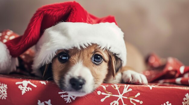 foto de un perro con un sombrero de Santa