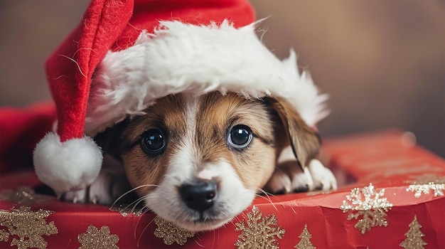 foto de un perro con un sombrero de Santa