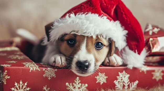 foto de un perro con un sombrero de Santa