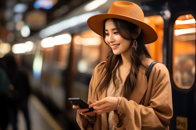 Foto de una persona que usa un teléfono inteligente al aire libre