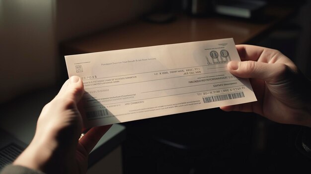 Una foto de una persona con un recibo de pago de impuestos