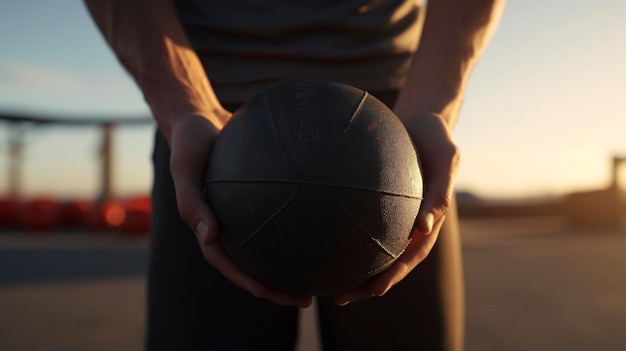 Foto una foto de una persona usando un balón medicinal.